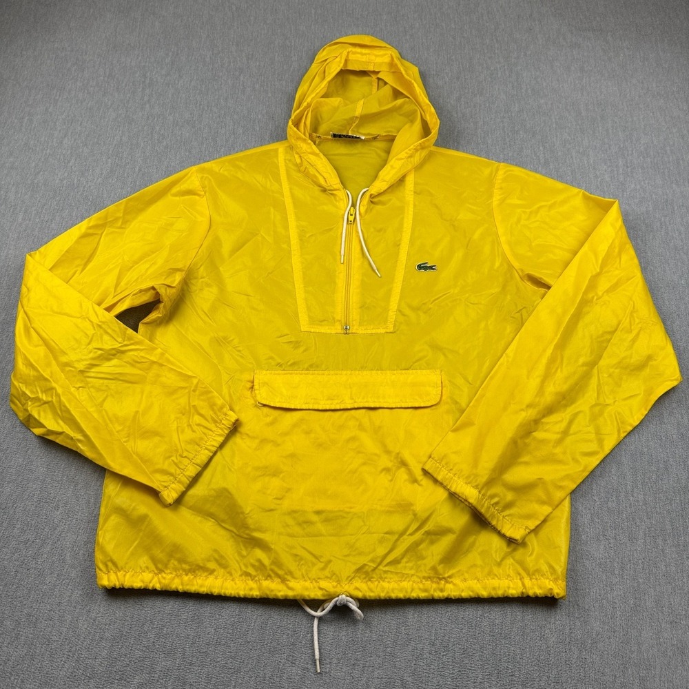 Vintage Izod Lacoste Jacket Mens Large Yellow Full Zip Windbreaker Hooded Anorak